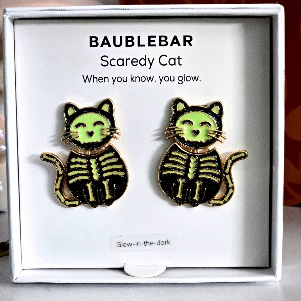 BaubleBar Scaredy Cat Black Cat Glow In The Dark Halloween Earrings